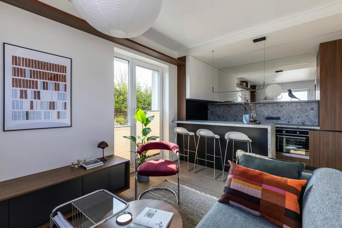 Apartamento Linho — Estar e cozinha integrados